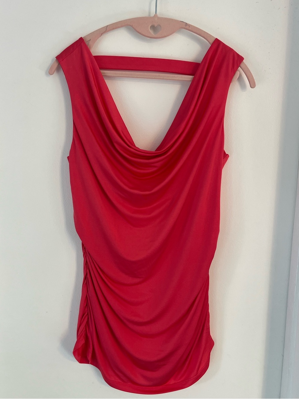 Cache Coral Draped Cowl Neck Sleeveless Top